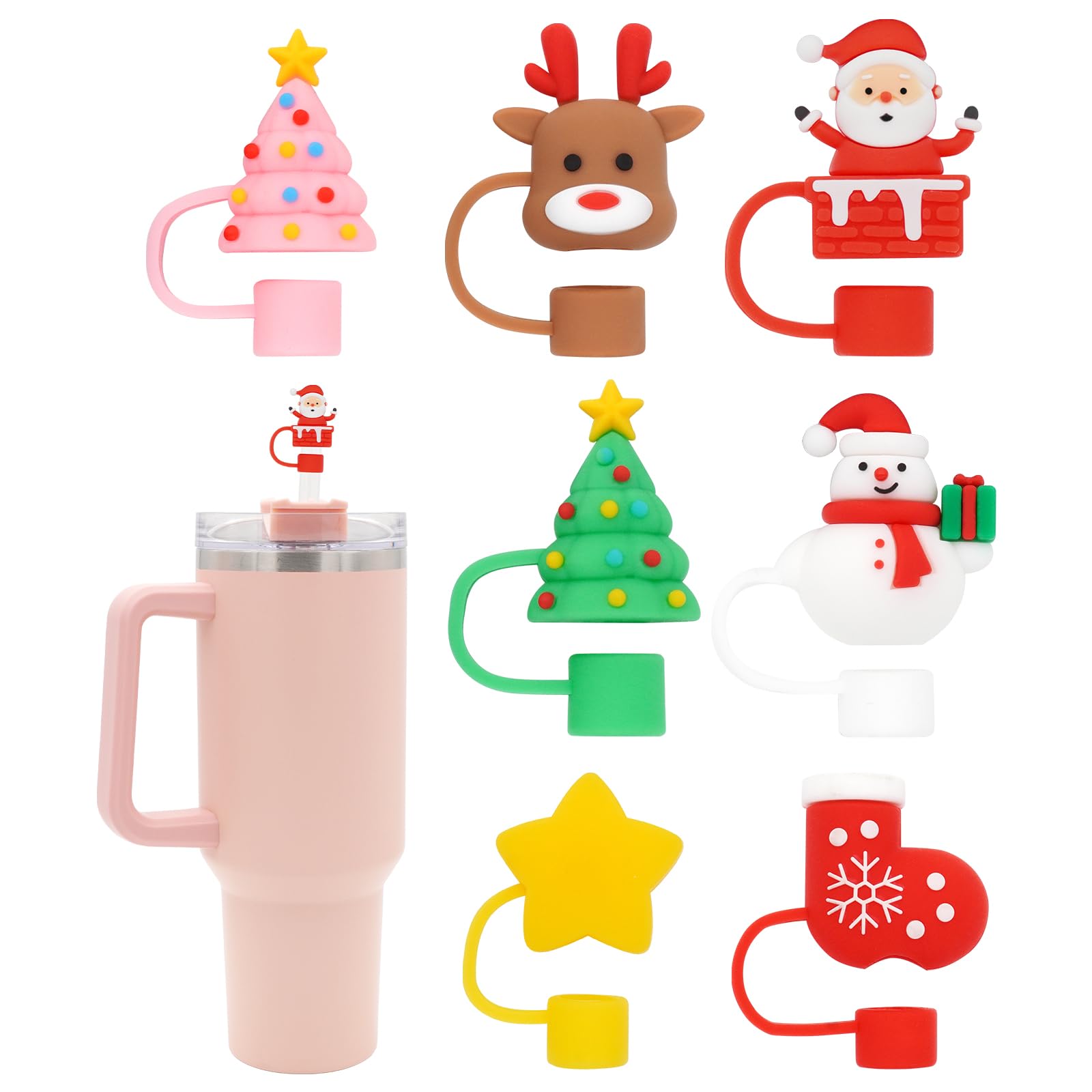 FadAcc Straw Cover for Stanley Cup, 7Pcs Silicone Straw Topper Compatible with Stanley 40 Oz Tumbler, Reusable Straw Cover Cap for 10mm Straws,Stanley Cup Accessories