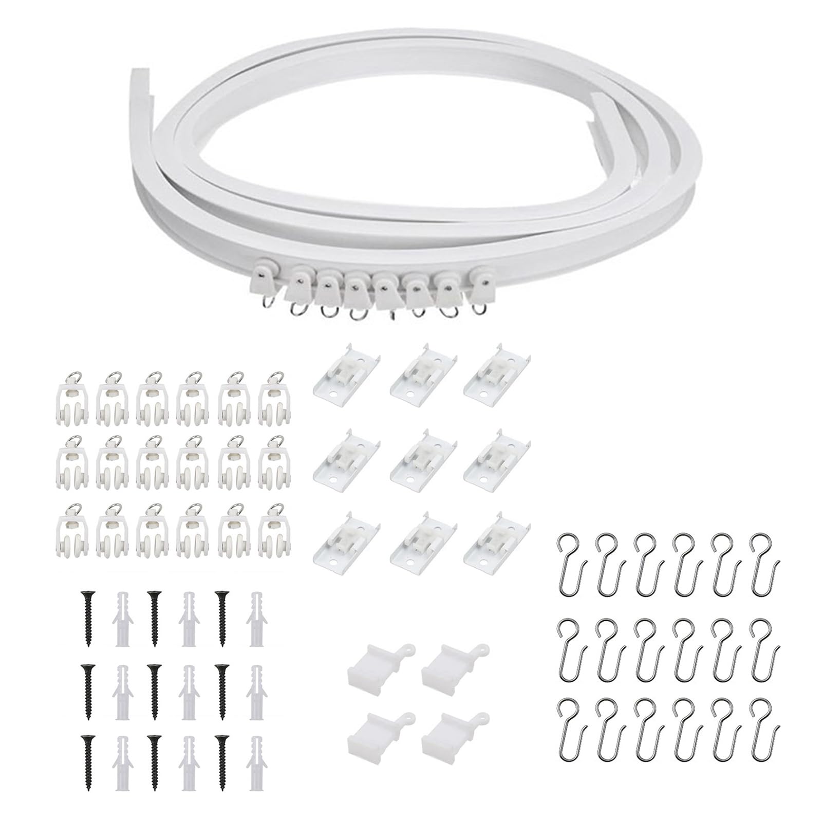 Kit de rieles de cortina curvados de fácil instalación de 3 metros, color blanco, con rodillos y soportes, decoración del hogar