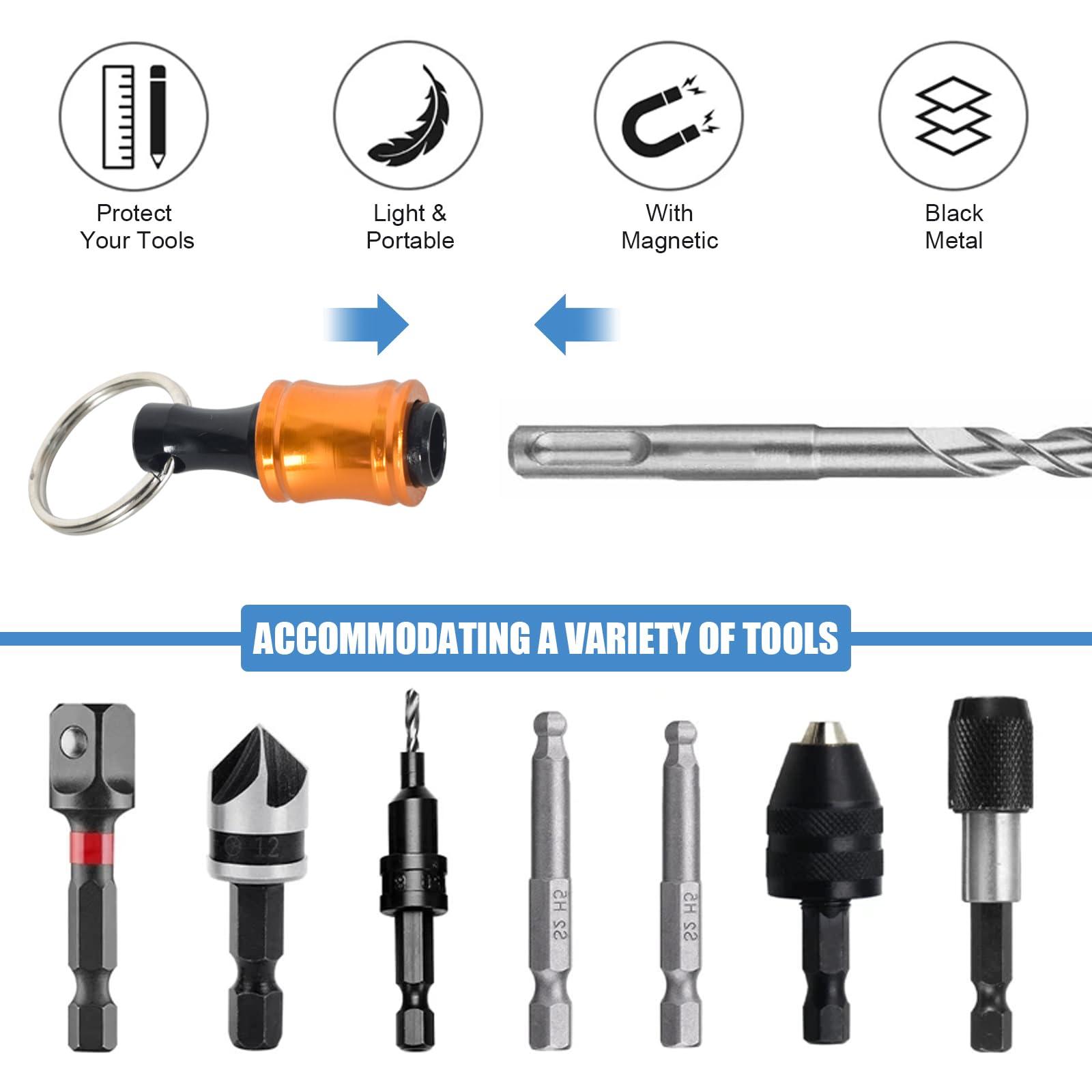 6Pcs Portachiavi Drill Bit, Porta Inserti 1/4 pollice Drill Bit Holder con Carabiner, Hex Shank Cacciavite Bit Holder, Supporti Per Avvitatori per Fai da Te, Elettricità, Lavorazione del Legno