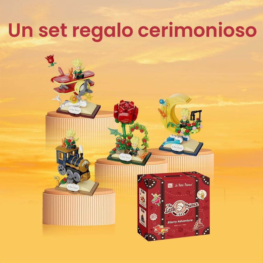 PAN TASY Il Piccolo Principe Set di Costruzione per Adulti & Bambini, Modelli di Mattoncini con Rosa, Treno, Luna & Aereo, Giocattoli Creativi DIY, Idea Regalo & Decorazione da Esposizione