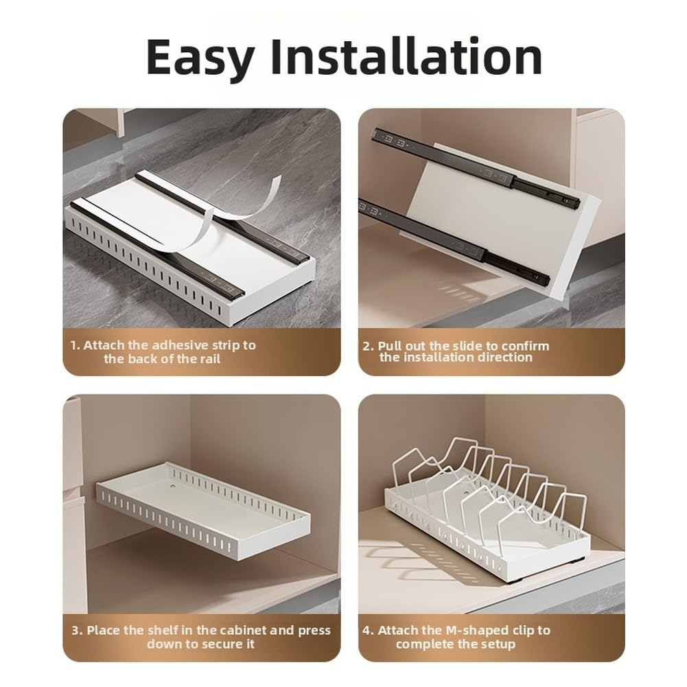 Estante para ollas y sartenes, estante para armario de cocina con separadores flexibles para ahorrar espacio, dimensiones 42 x 21 x 3,5 cm