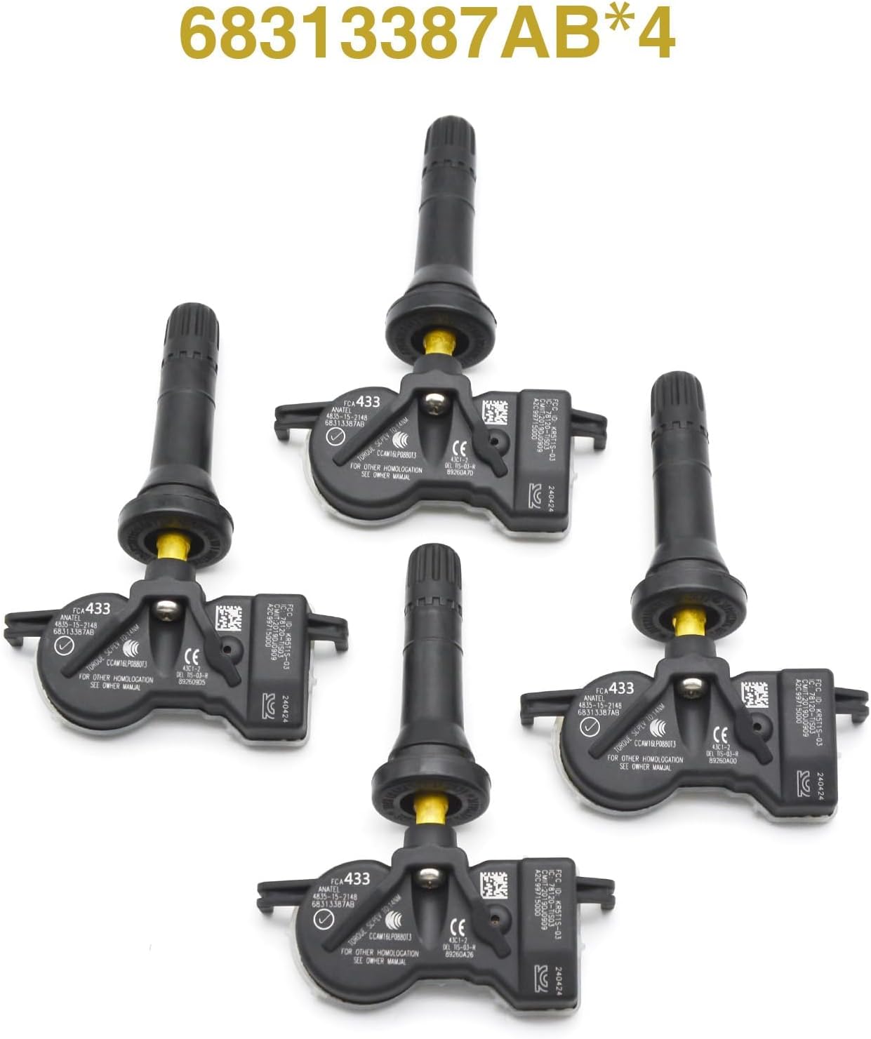 4PCS 433MHz Programmed Tire Pressure Monitoring Sensor TPMS Sensor Fit for Jeep Grand Cherokee Compass, for Dodge Durango Dart, for Chrysler 200 Voyager, Replace 68313387AB