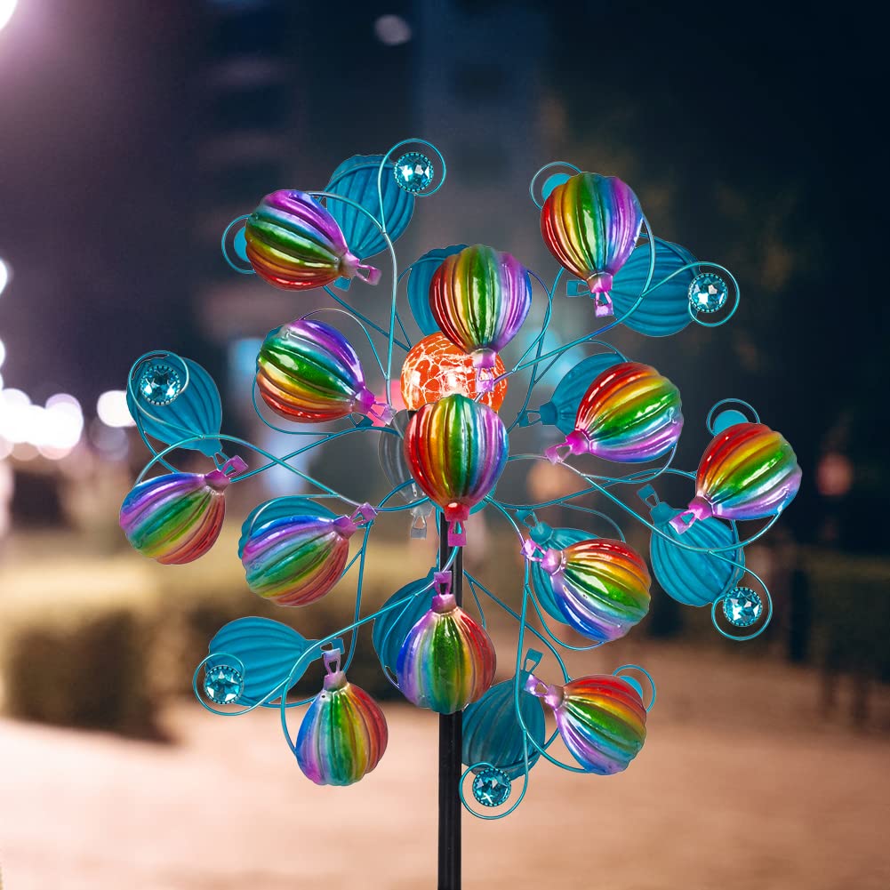 Wiatraki solarne na zewnątrz, balon na gorące powietrze ze szklaną kulką LED, wielokolorowe wiatraki na podwórko i do ogrodu, wiatraczki kinetyczne, rzeźby wiatrowe i błystki na ścieżkę