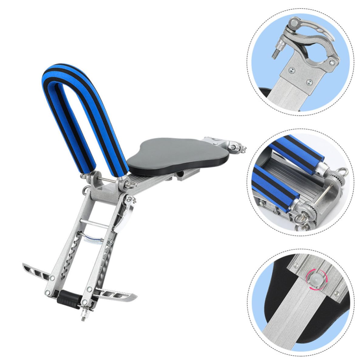 CLISPEED Seggiolino Bici Anteriore Staccabile in Lega di Alluminio, Nero/Blu, per Bici, Viaggio Genitore-Figlio