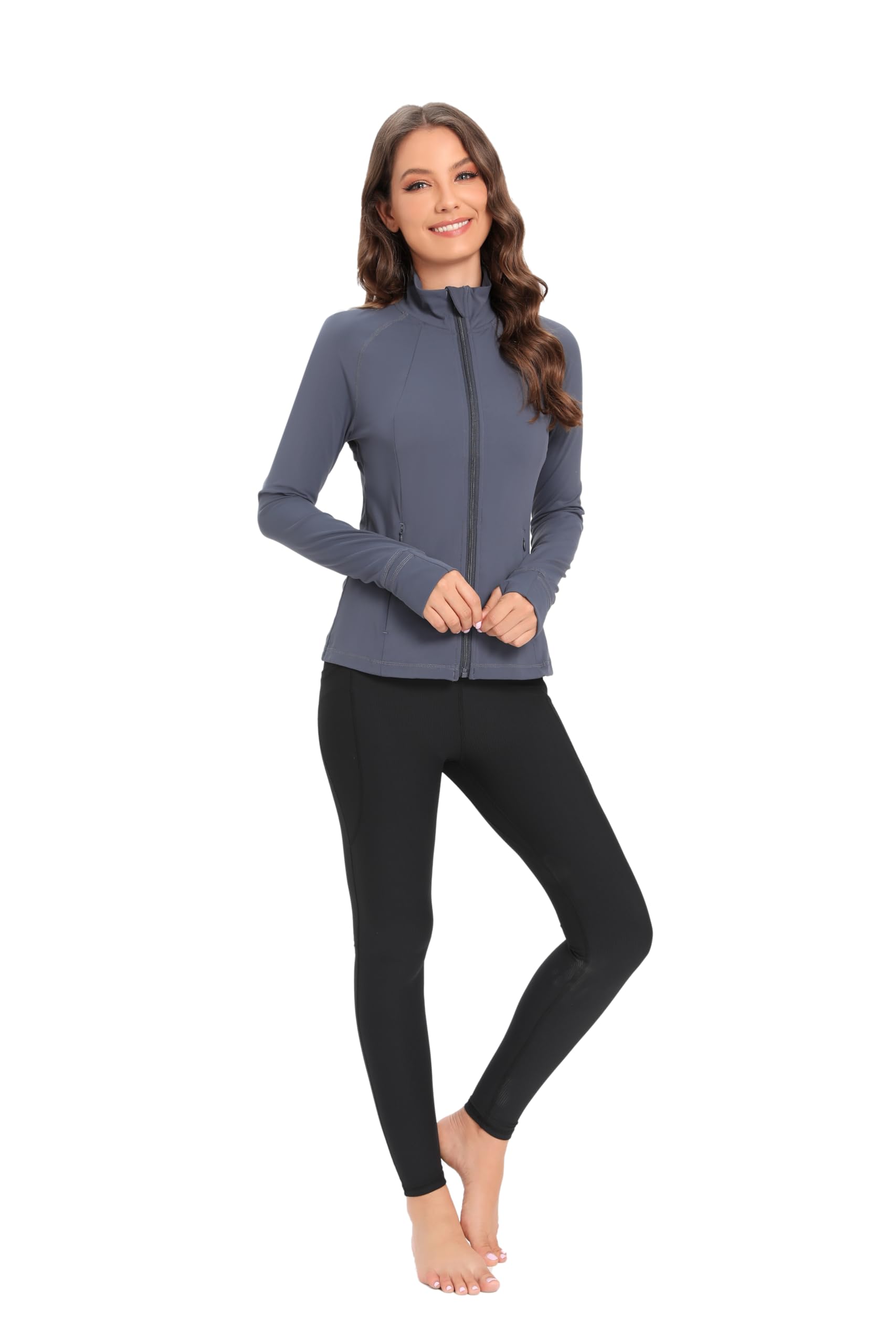 Chaqueta deportiva ligera con cremallera completa para mujer, ajuste delgado, para yoga, con agujeros para el pulgar - 4