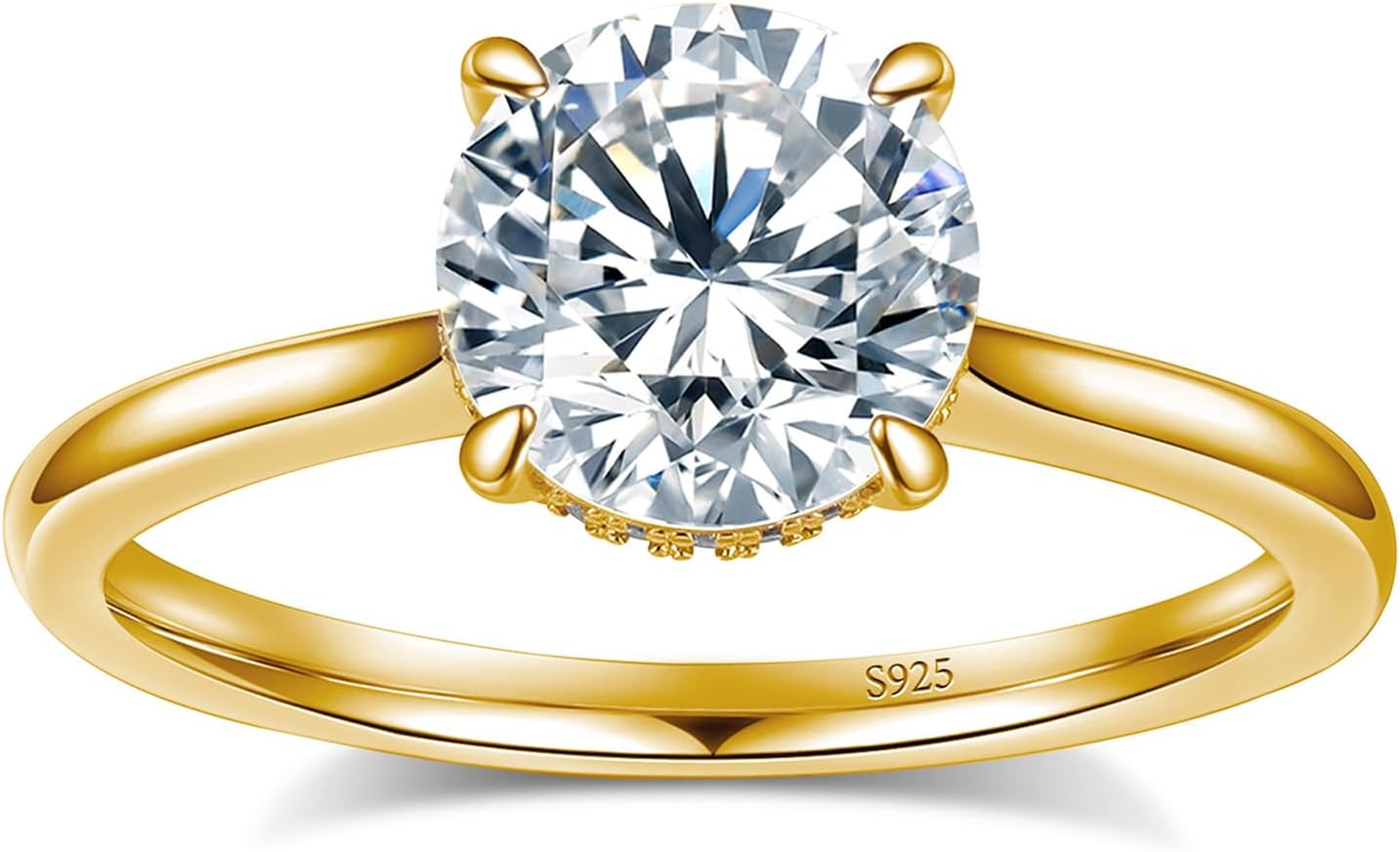 Round Moissanite Engagement Rings for Women, Women's 18K Yellow/White Gold Plated 925 Sterling Silver Engagement Ring Moissanite Promise Rings for Her,Wedding Band Ring 1.5/2/3/4/5CT.