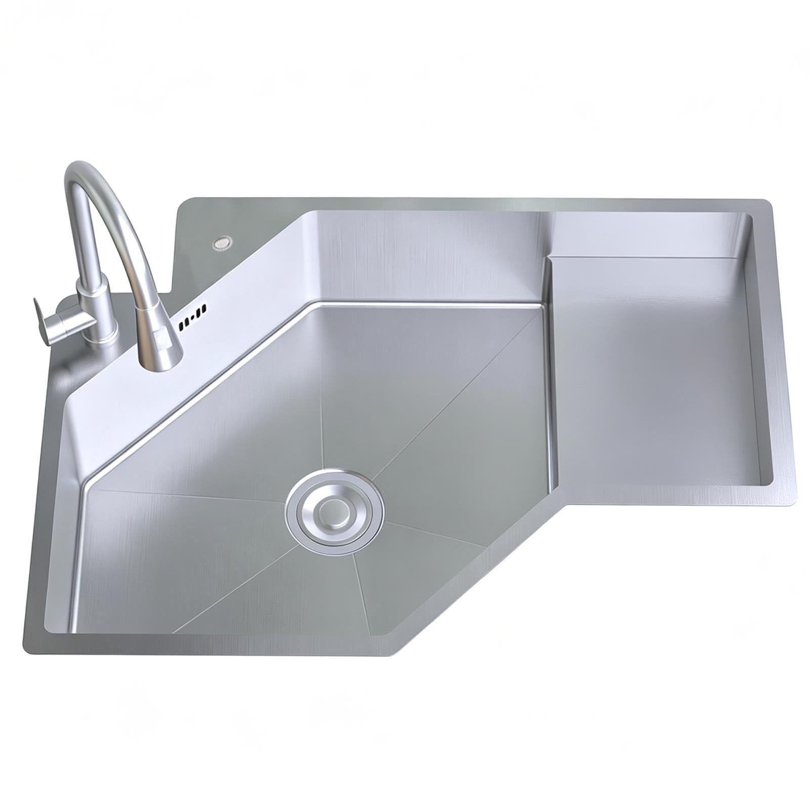 Zlew Kuchenny Narożny, Stal Nierdzewna 304, Podblatowy, Głębokość 210 Mm