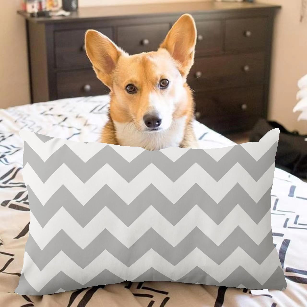 Gray and White Chevron Pillow Covers 20x30inch Modern Decorative Throw Pillow Covers Lumbar Cushion Case for Home Sofa Couch Decoration