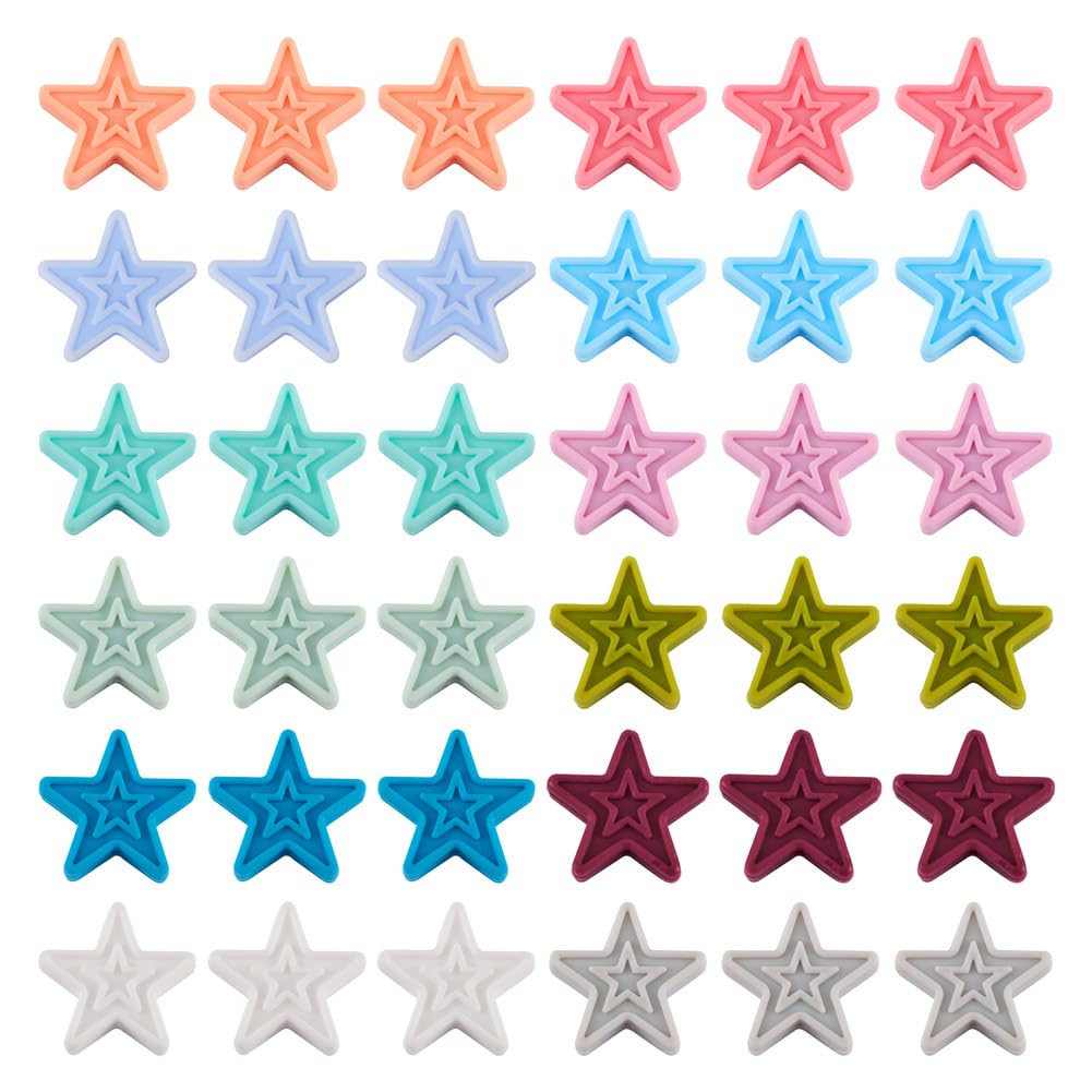 Cheriswelry 48Pcs 12 Colors Star Silicone Beads Five-Pointed Star Rubber Beads for DIY Necklaces Bracelet Keychain Making Handmade Crafts โ image 1