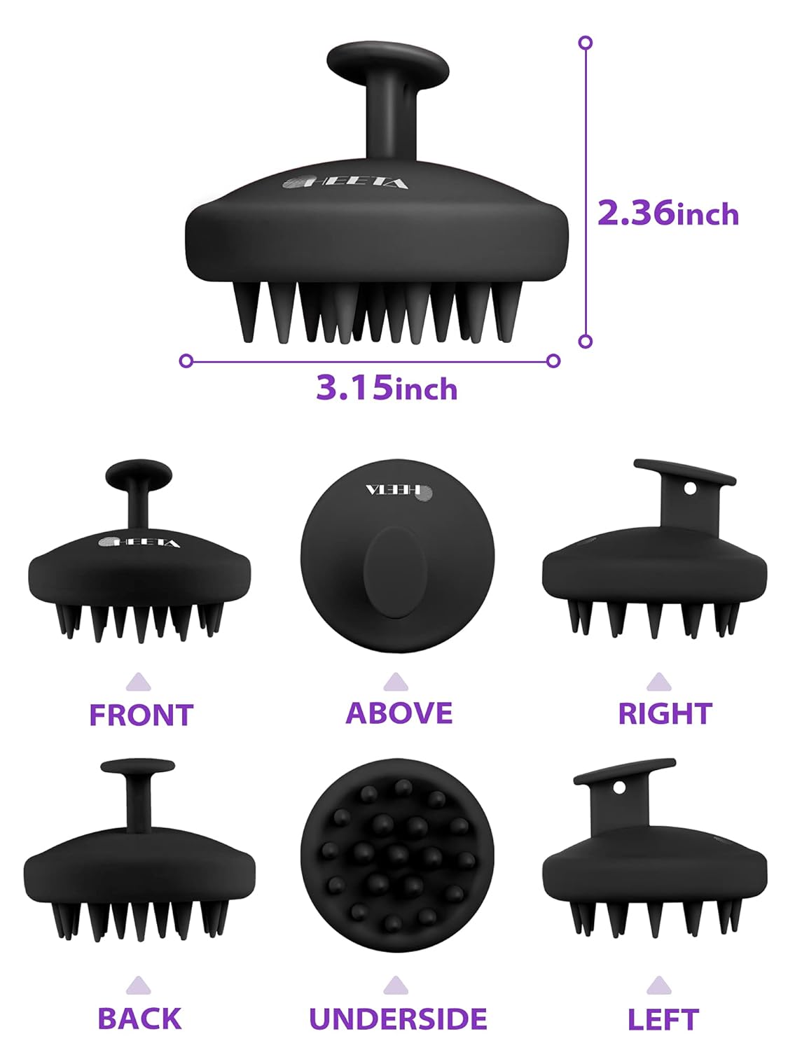 HEETA Full Silicone Hair Scalp Massager Shampoo Brush, Ultra-Soft Bristles, Integrated Design Scalp Exfoliator for Remove Dandruff, Shower Scalp Scrubber Tool, Head Massager for Hair Growth (Black) : Beauty & Personal Care