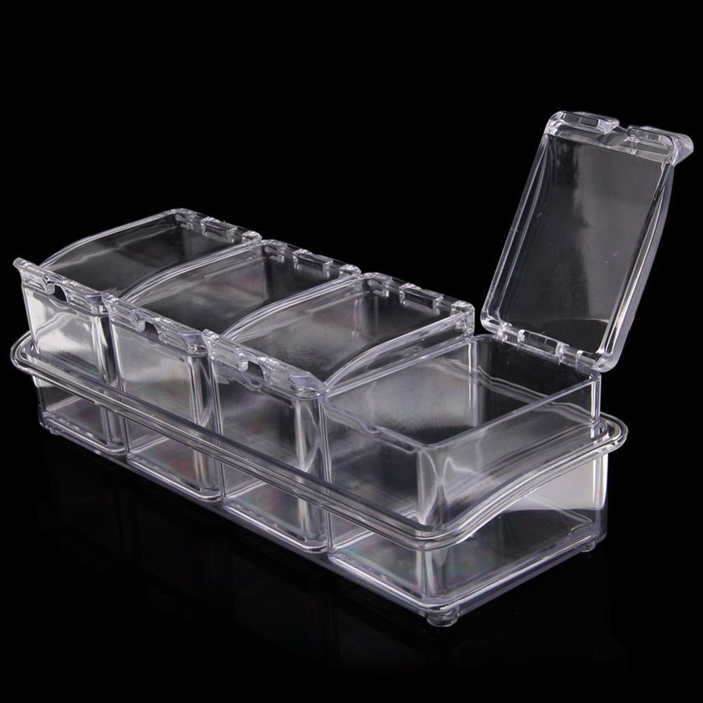 4square Crystal Seasoning Acrylic Box Pepper Salt Spice Rack Plastic 4 Box with Spoons Kitchen See Through Storage Containers Cooking Tools 3