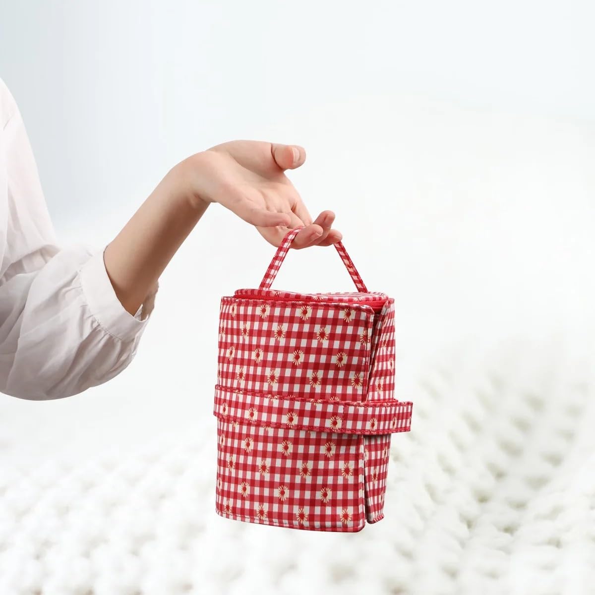 Fashine - Bolsa de almacenamiento de hilo pequeña portátil, bolsas de lana de punto, bolsas plegables para herramientas de costura, accesorios (borgoña)