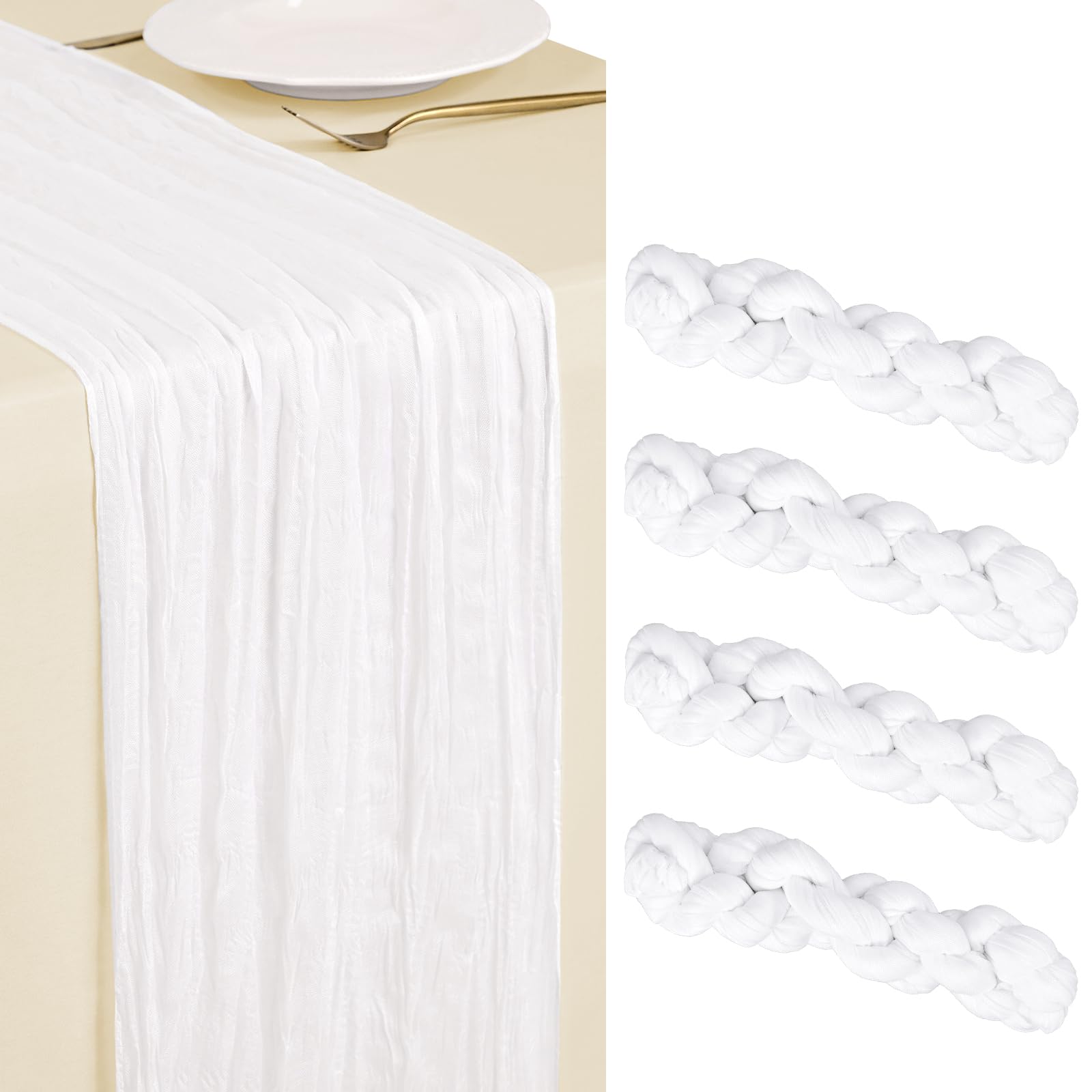 Showgeous 16 Pack White Cheesecloth Table Runner 45x275cm Boho Gauze Cheese Cloth Table Runners Romantic Rustic Sheer Table Decorations for Wedding Party Baby Shower Birthday Holiday Home