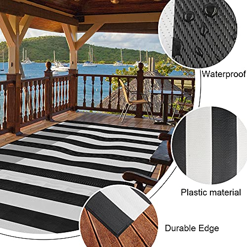 INFBLUE Reversible Mats, Plastic Straw Rug, Modern Area Rug, Large Floor Mat and Rug for Outdoors, RV, Patio, Backyard, Deck, Picnic, Camping (6 x 9 FT, Black Stripe) - Image 3