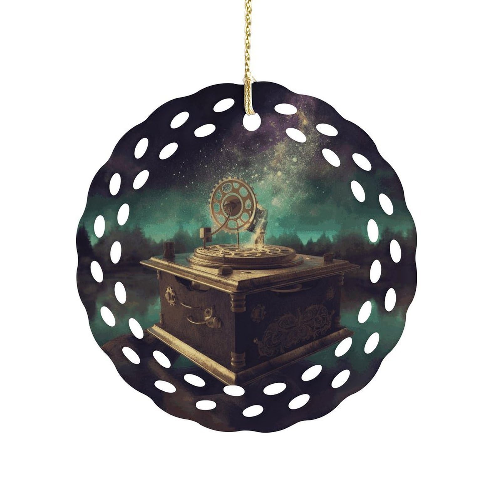 Fodpand Women's Style Dream Music Box Ceramic Ornament For Home Decor 3.2" Round Tree Decoration Christmas Ornaments For Men Double-Sided Design