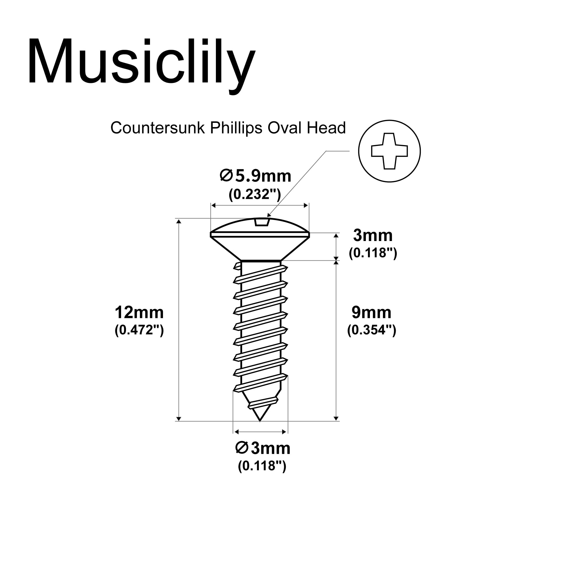 Musiclily Ultra 3x12mm Viti per Battipenna Piastra Controllo Nero 50Pezzi | Acciaio Inossidabile,Testa Svasata, per Chitarra Elettrica Squier Import o Basso
