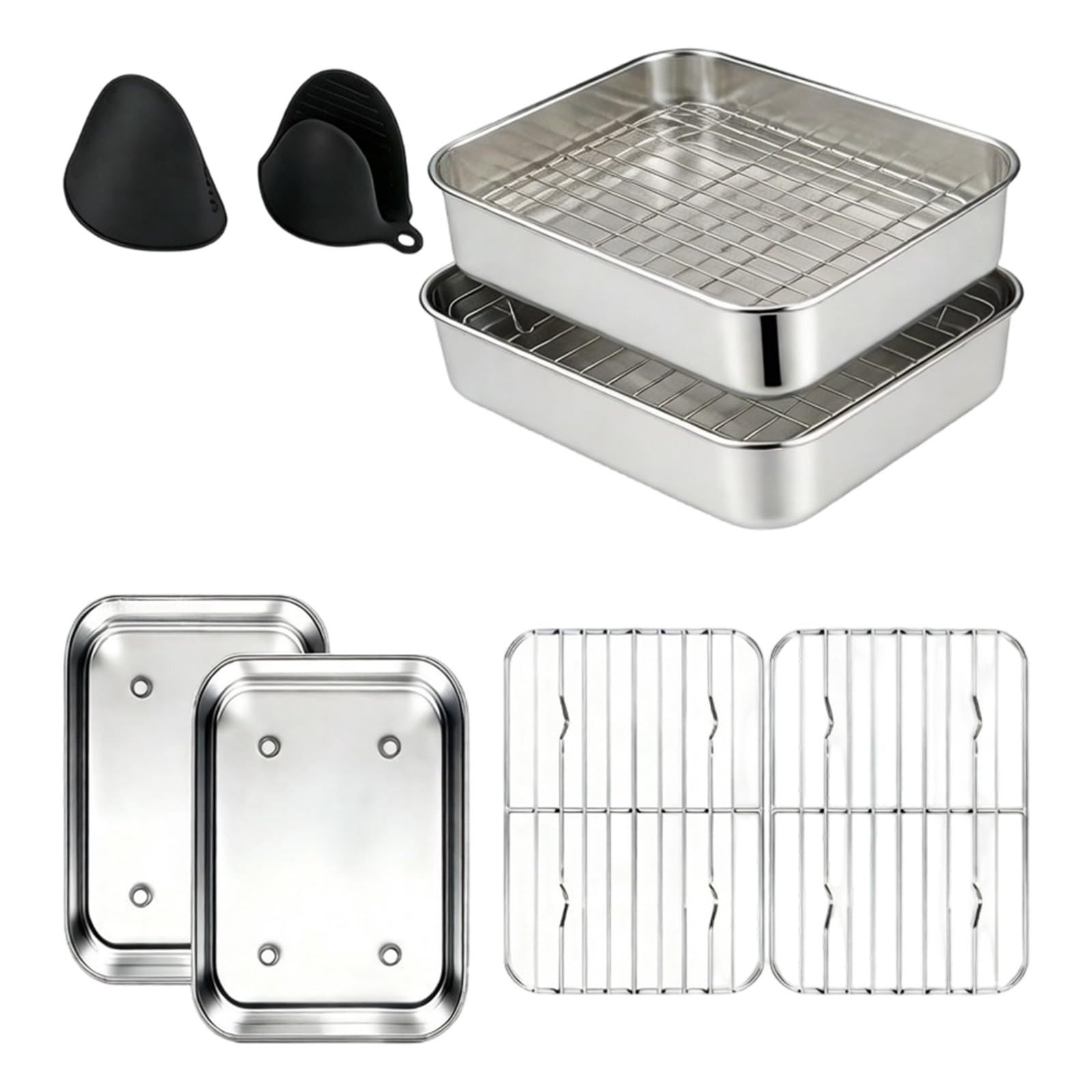 Kalttoy Kitchen Air Fryers Accessories Stainless Steel Bowls Draining Rack Silicone Oven Gloves 6Pcs Cooking Casserole Set Air Fryers Draining Rack