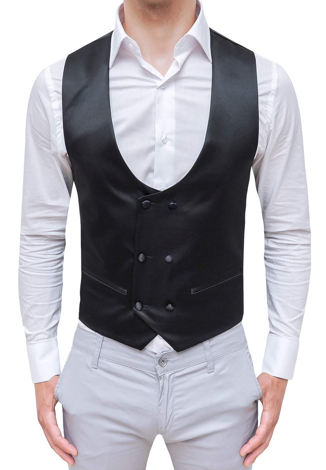 Evoga gilet panciotto uomo sartoriale doppiopetto raso blu elegante cerimonia
