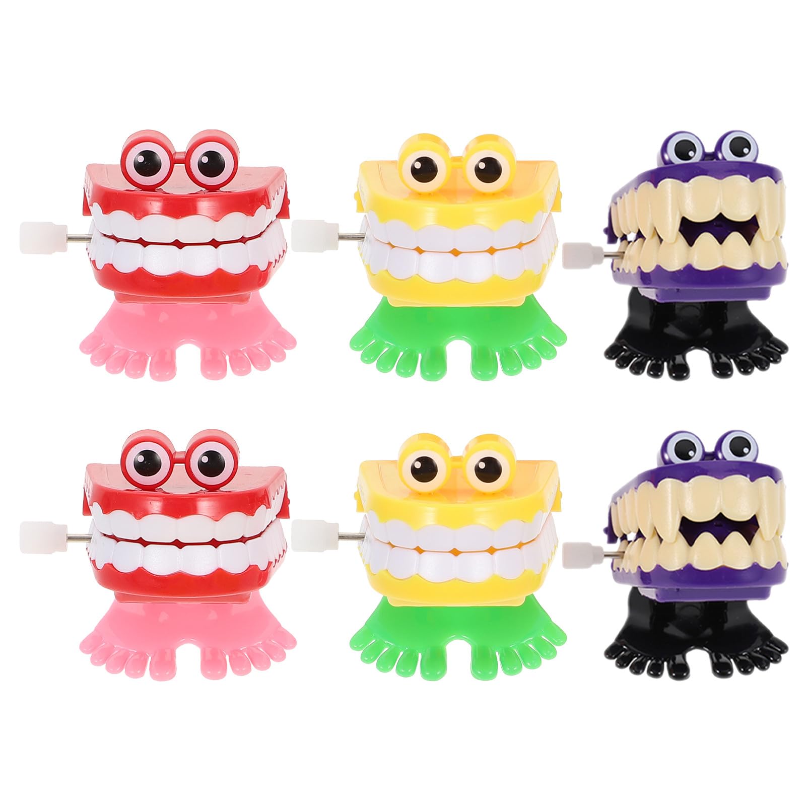 ifundom 6 Pcs Wind Up Jumping Teeth Toys, Funny Walking Chattering Tooth Toy Set Red Purple Yellow Plastic Clockwork,perfect Novelty Halloween Party Bag Fillers,trick Or Treat Goodies & Birthday