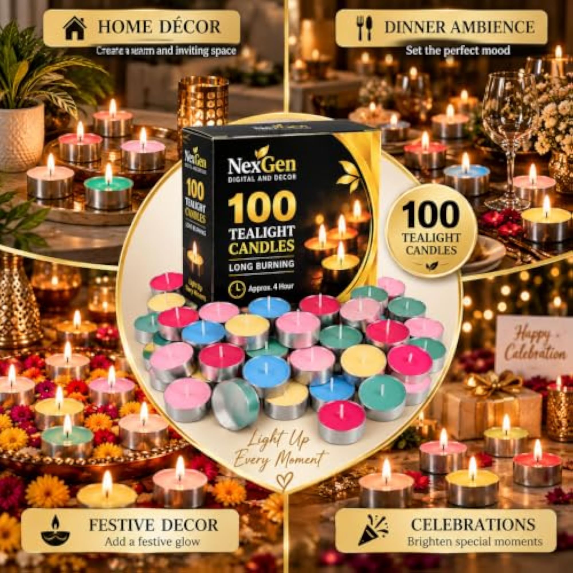 Multicolor Tealight Candles, Pack of 100