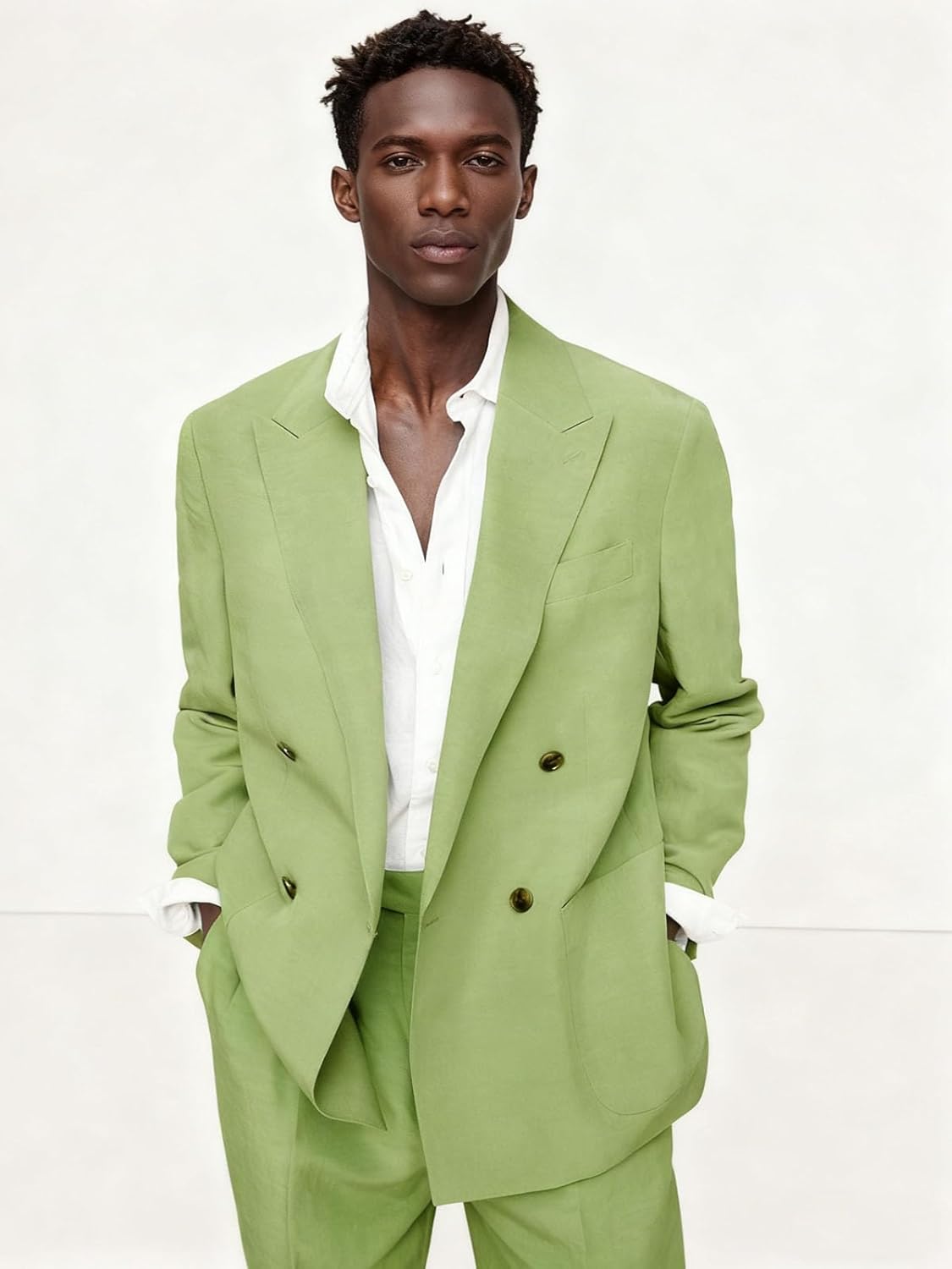 VENNYNG Men‘s Double Breasted Linen Cotton Blend Blazer Lightweight Sport Coat Breathable Summer Formal & Smart Casual Jacket