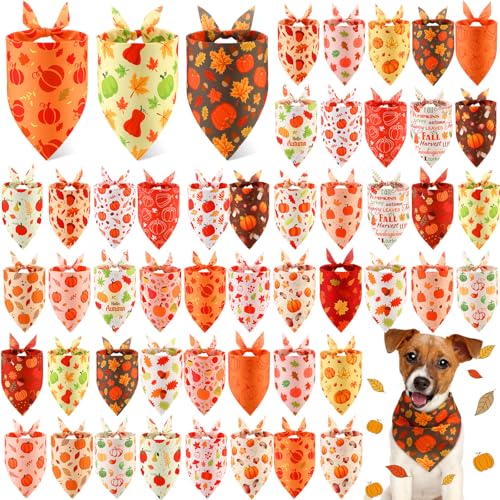 Image of Abbylike 50 Pcs Fall Dog Bandanas Bulk, Autumn Harvest Pumpkin Pattern