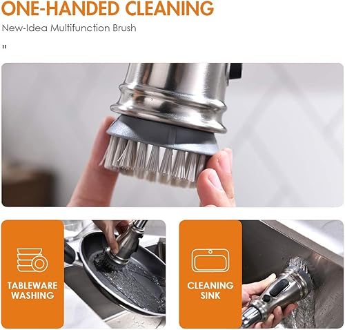 Miniatura 4 de APPASO Grifo de cocina de 3 agujeros con rociador desplegable de níquel cepillado, 3 piezas de grifo de fregadero de cocina con dispensador de jabón