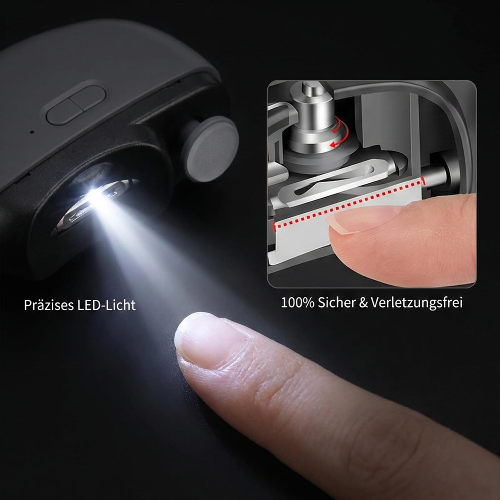 Elektrischer Nagelknipser für Fingernägel - 2-in-1 Automatischer Nagelschneider & Feile mit LED-Licht & Nagelsammler - 100% Sicher für Baby, Kinder & Erwachsene (USB-C)