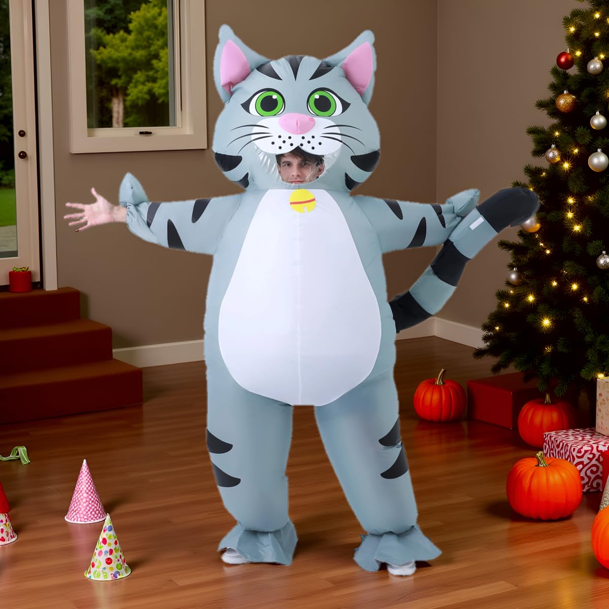 JASHKE Costume Chat Gonflable Adulte Costumes d'Halloween Gonflables déguisement Chat Gonflable Adulte