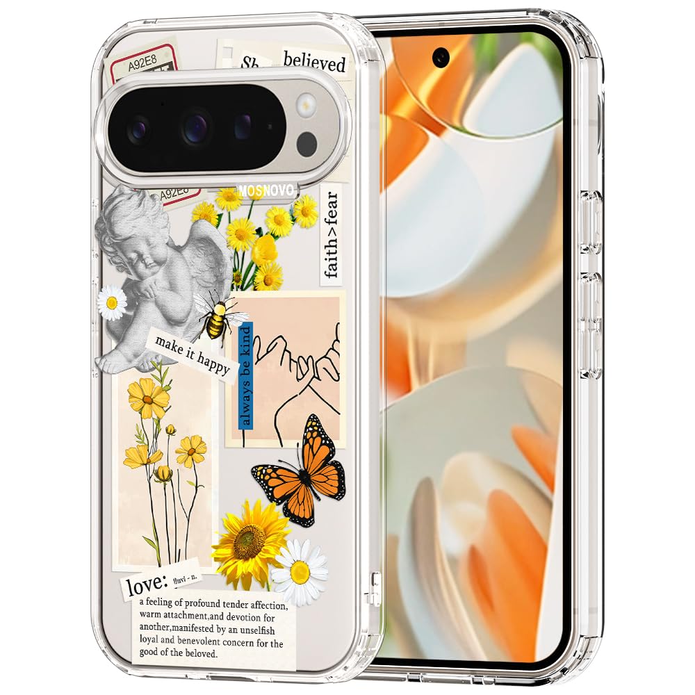 MOSNOVO Case for Google Pixel 9 & Pixel 9 Pro, [Buffertech 6.6ft Military-Grade Drop Protection] [Anti Peel Off Tech] Clear TPU Bumper Phone Case Cover Design - Great Wave — view 126