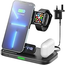 INIU Stazione di Ricarica Apple, 15W Qi Caricatore Wireless 3 in 1 per iPhone, Apple Watch e AirPods, Dock Station Apple con Cavo e Adattatore Inclusi