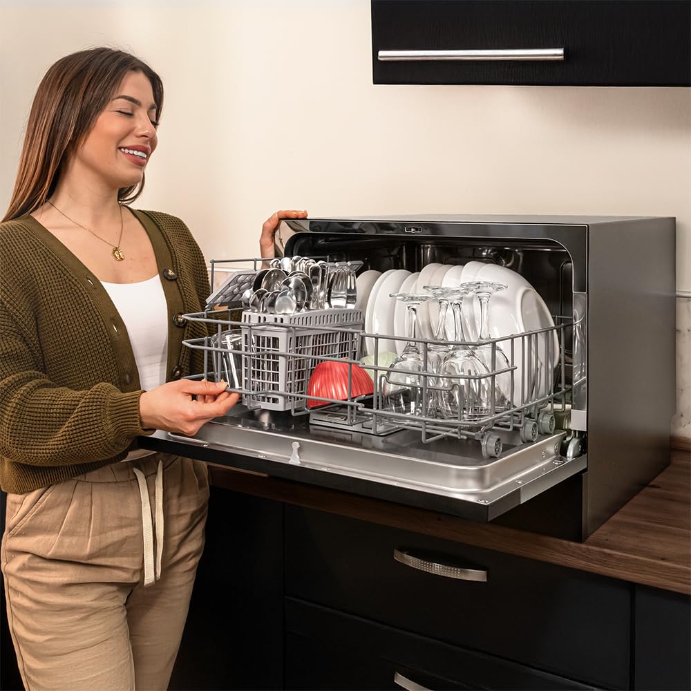 Cecotec Lave-vaisselle Compact Libre Installation 6 couverts Bolero Aguazero 2300 Inox.8 programmes, Classe D, Panneau tactile couleur, Départ différé, Fonction prélavage, Dry+, Germ Shield