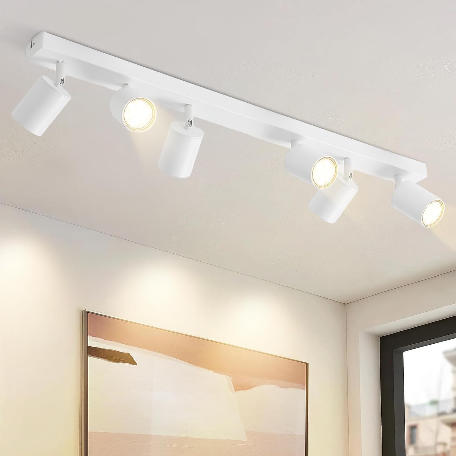 ZMH Lámpara de techo LED blanco Foco de techo: Aplique de techo GU10, 6 llama, pivotante a 330°, Lámpara de techo moderna, Lámpara de pared industrial para salón, dormitorio, cocina, sin bombilla