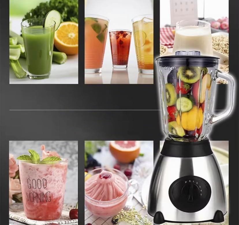 Batidora de Vaso 5 velocidades 800W de Potencia, Vaso 1,5L, molinillo para cafe y especia incluido, Cuchilla y acabados acero inoxidable
