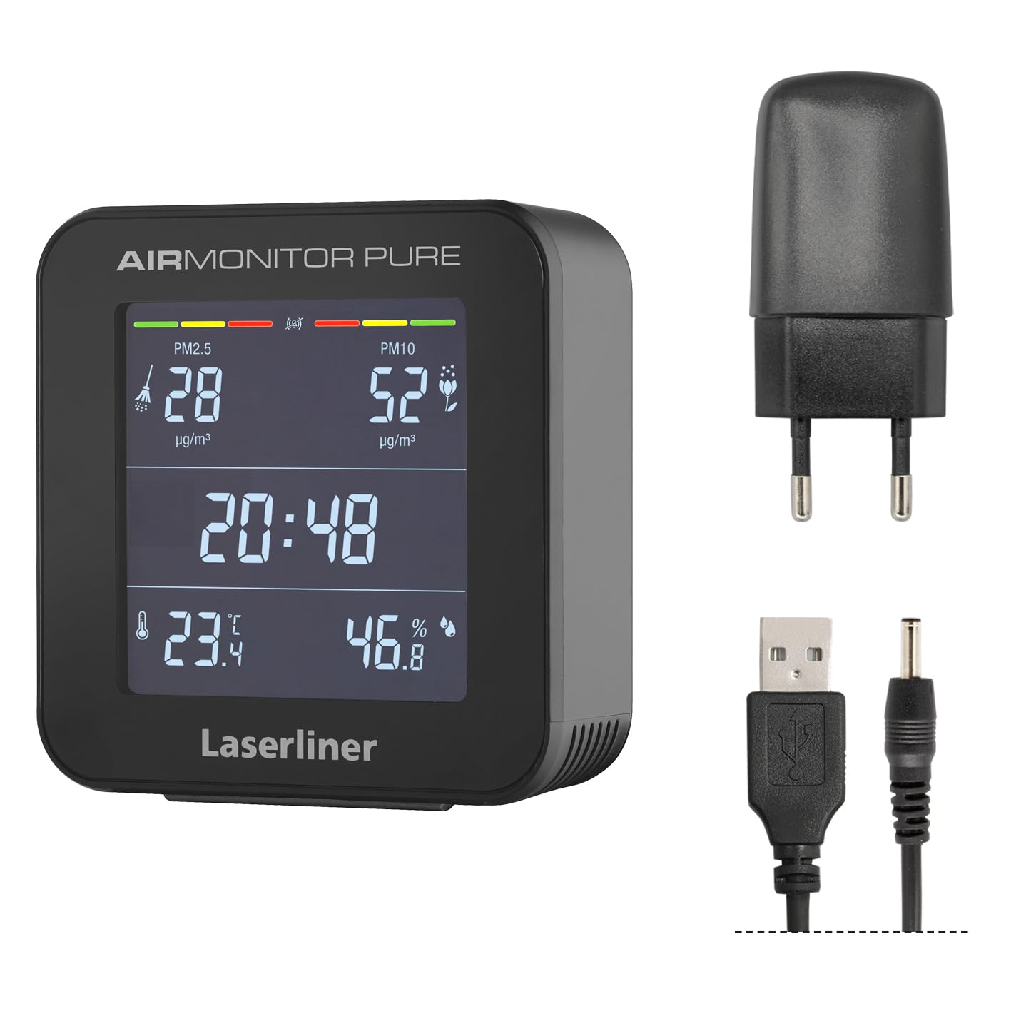 Laserliner Appareil de Mesure Particules Fines et Qualité de l'Air | Mesure Pollen et Allergènes, Moniteur d'Air Intérieur, Avec Alarme, Température et Humidité
