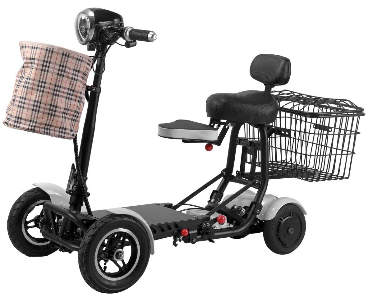 Scooter Movilidad 4 Ruedas, Scooter Ligero con Asiento, Scooters Movilidad Plegables, con Cestas Dobles Delanteras Y Traseras, Escalada: 12°, para Adultos Ancianos Discapacitados C