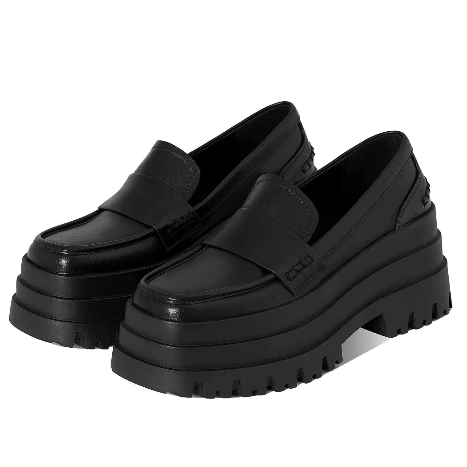 CYNLLIOWomens Uniform Dress Shoes Platform Loafers Squared Toe Heeled Loafers Slip on Goth Walking Shoes