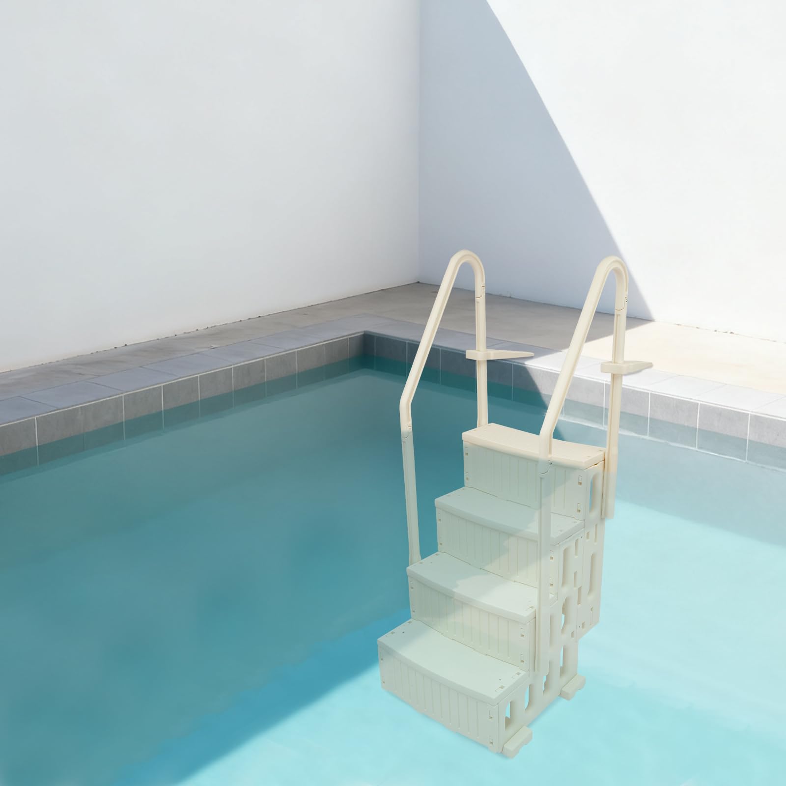 Échelle de piscine avec 2 mains courantes (hauteur réglable), capacité de charge de 181 kg, escalier de piscine en plastique antidérapant en polyéthylène haute densité pour piscines encastrées