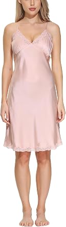 OSCAR ROSSA Womens Silk Nightgown 100% Mulberry Silk Slip Chemise with Charming Lace