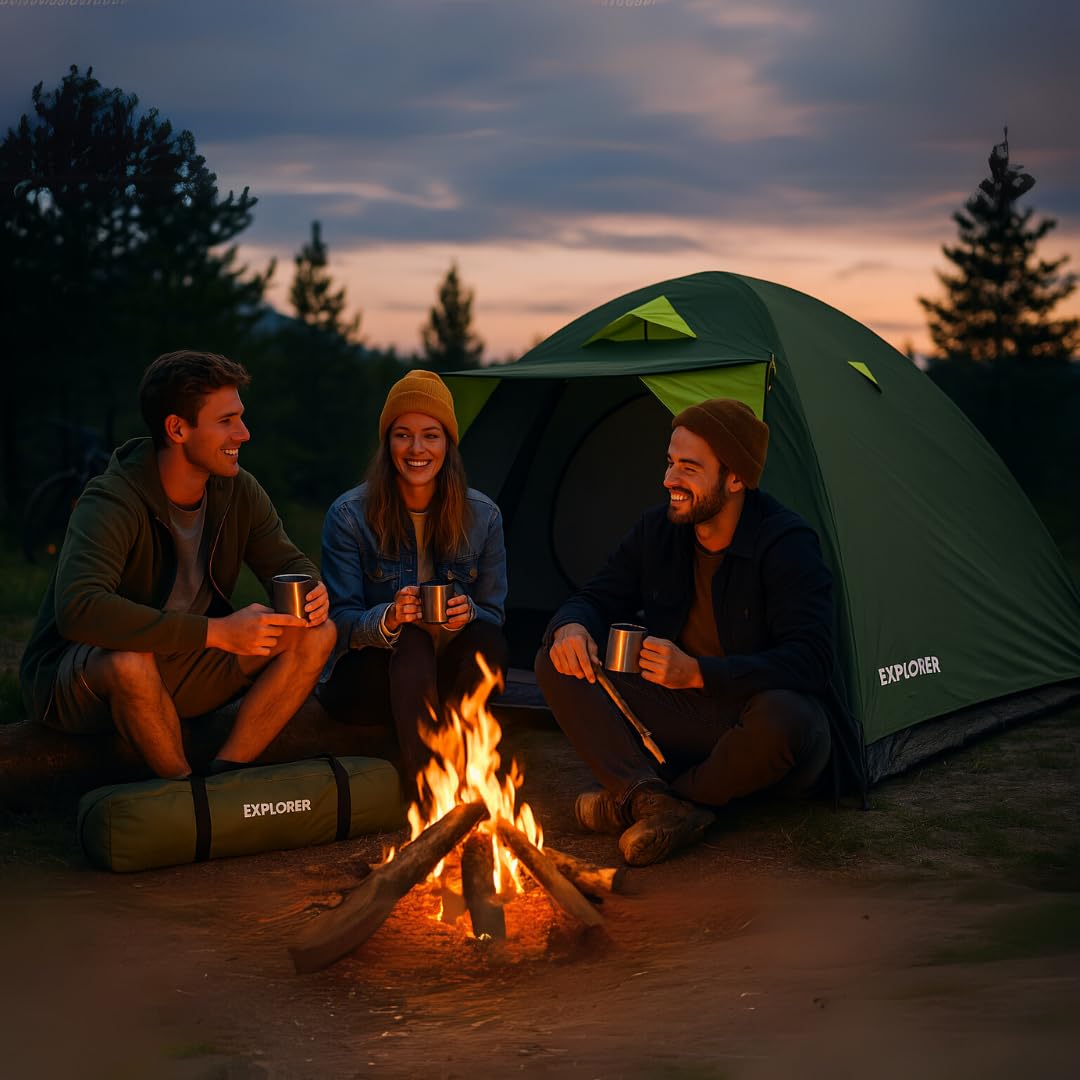 EXPLORER Zelt Iglu 2 & 3 Doppeldach Kuppelzelt mit Vordach Igluzelt 2-4 Personen 2000 mm Wassersäule wettergeschützter Eingang Outdoor Wandern Familie Camping