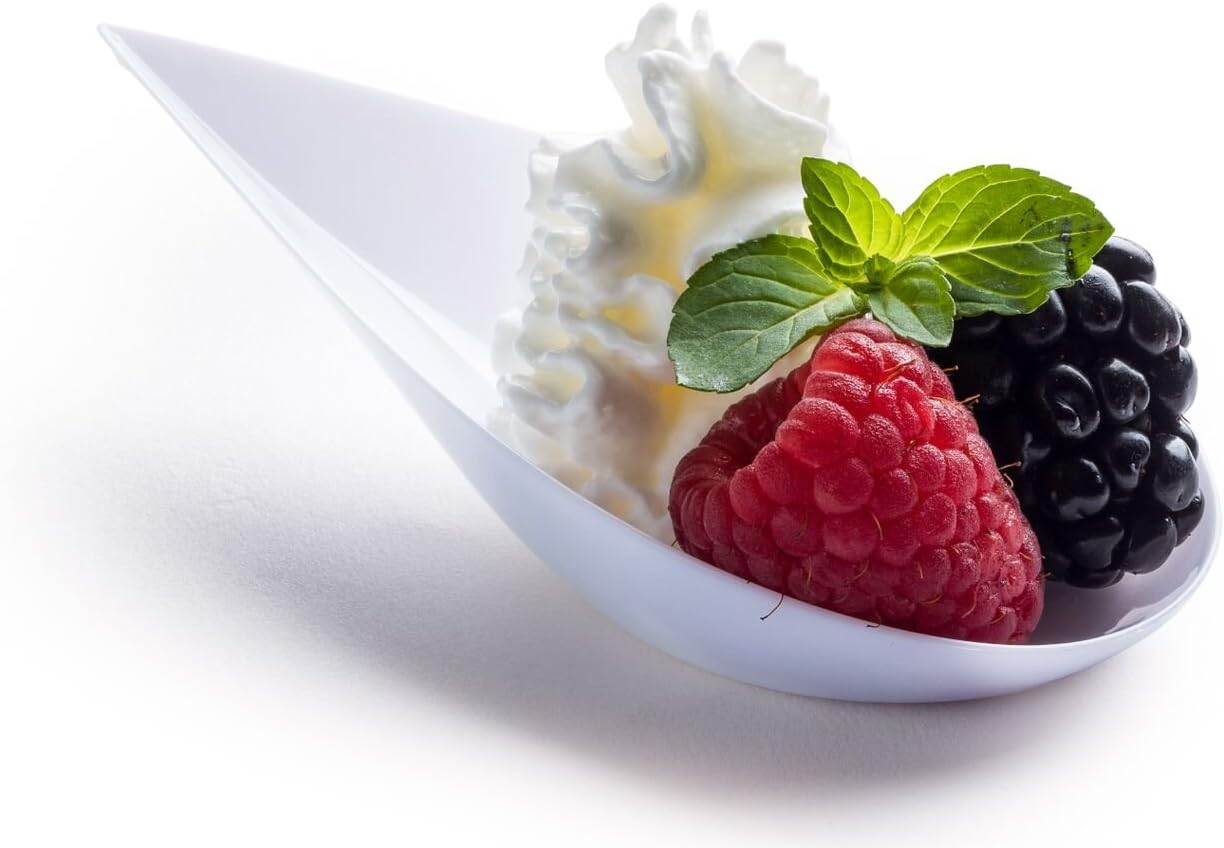 zappy - 1000 4 inches Plastic Tear Drop Appetizer Spoon Tasting Spoons Asian Spoon Dessert Dish Tear Drop Serving Cup Horderves Plates Mini Appetizer Plates Appetizer Bowls Disposable Dishes (White)