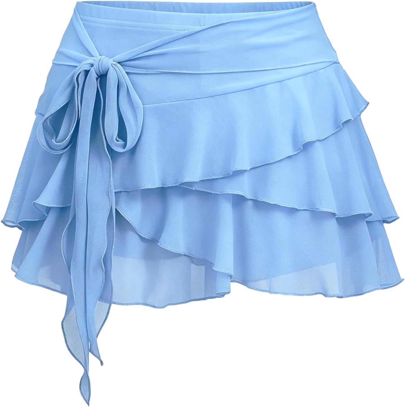 Women's Mini Ruffle Skirt Y2K Cute Mesh Flowy Pleated Layered Skort with Shorts for Casual Party