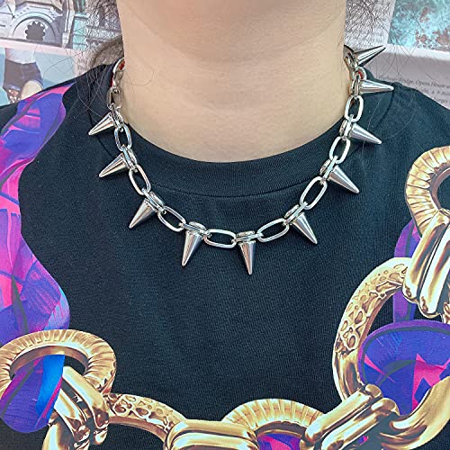 Spike Necklace Spike Choker Rivet Goth Necklaces Chokers with Spikes and Chain Streetwear Vintage Punk Necklace for Women Men2