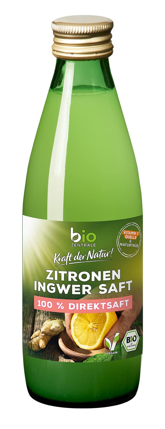 bioZentrale Zitronensaft mit Ingwer Naturtrüb | 250 ml Glasflasche Direktsaft | Vitamin C Quelle ohne Zucker | Bio Zitronen mit mittlerer schärfe | für Cocktails, Getränke, Backen, Kochen