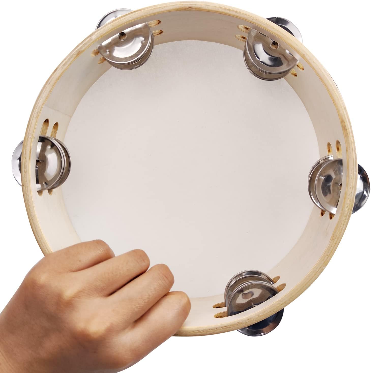 LeSage Tamborines 8 inch Double Row with Head Wooden Tambourine Drum for Adults
