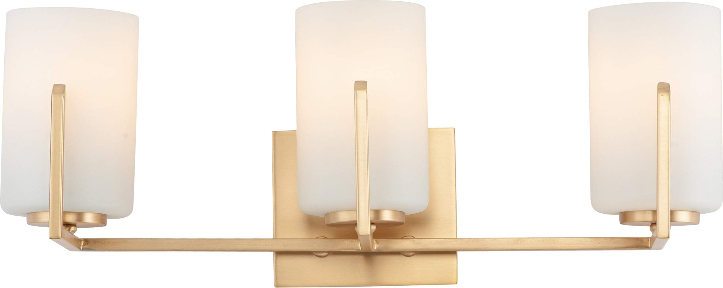 Maxim21283SWSBR Dart 8 Inch Three Light Incandescent and LED Compatible Glass Cylinder Bathroom Vanity Wall Mount I 180 Watts I Satin Brass I Modern Contemporary Light Fixture I