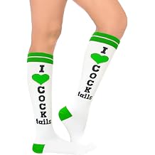 Funny Women's I Love Cocktails Knee High Socks, Athletic Tube Stockings, Novelty Gift for Christmas, White Elephant, Parties