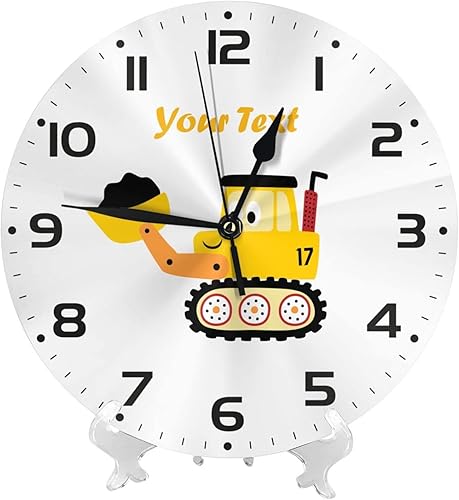 Miniatura 2 de Reloj de pared personalizado con excavadora de dibujos animados para habitación de niños, reloj de pared personalizado con nombre de niño, regalo de