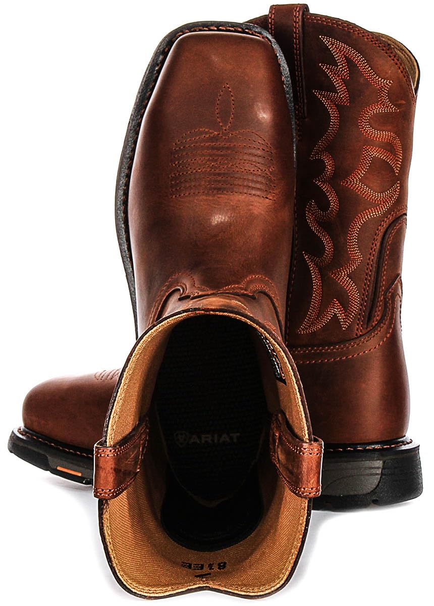 Ariat Workhog Toast - Botas Chelsea de trabajo con punta cuadrada ancha para hombre