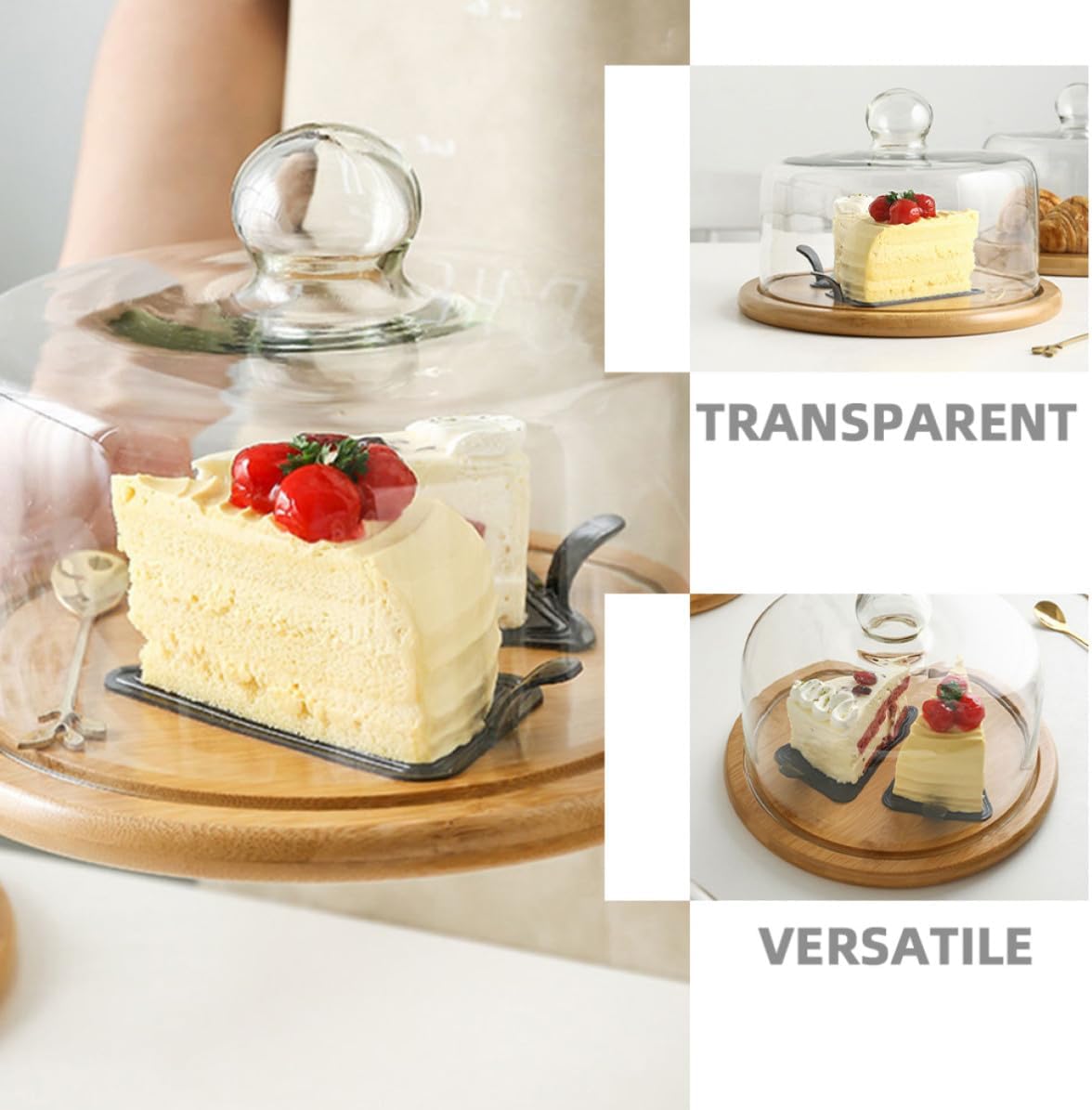 Glass Cake Dome Cover round Cake Stand Lid for Dessert Display with Dustproof Food Cover, Maximizes Space Utilization and Blocks Impurities, for Restaurants and Cafes